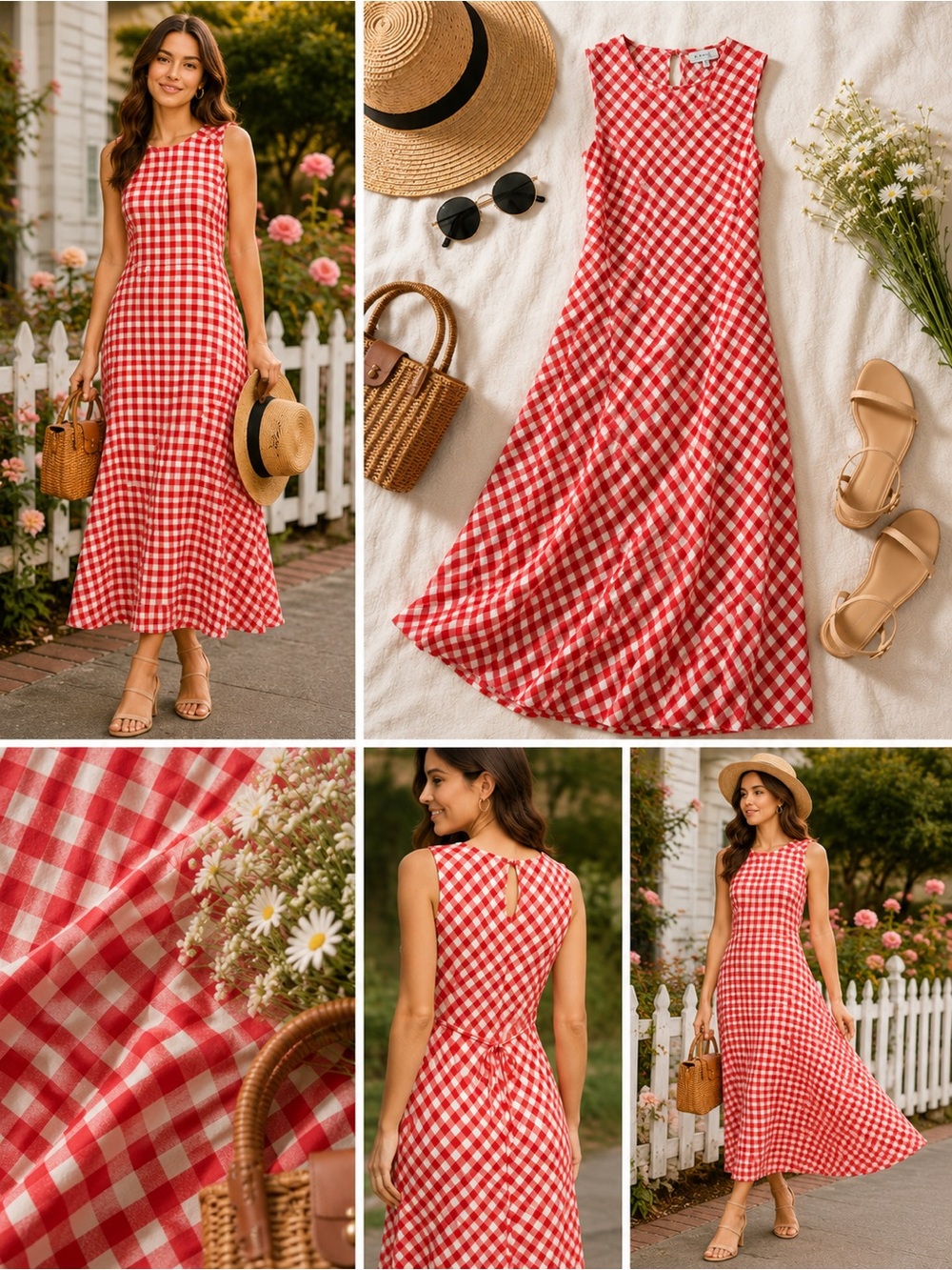 WAYF | Red White Gingham Midi Maxi Dress Small Anthropologie Picnic Cottagecore